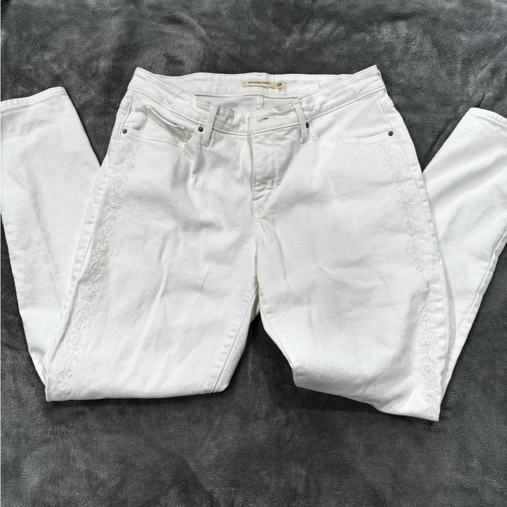 Elegant White Embroidered Straight Leg  Jeans